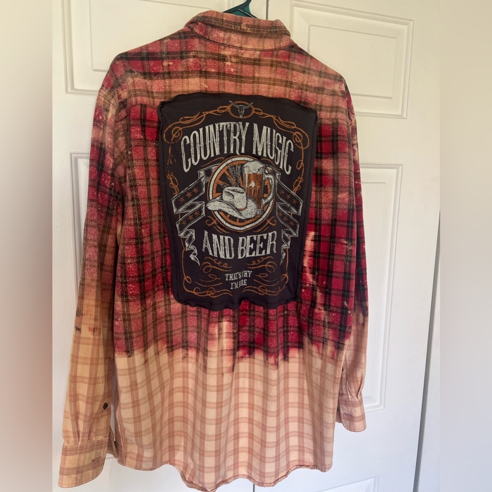 Flannel UP-Cycled Country Music and Beer Shirt. Unisex